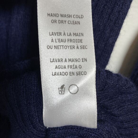 FRAME Double Ruffle-Cuff Rib-Knit Wool Sweater Navy Blue Supersoft Size Small - Picture 10 of 10